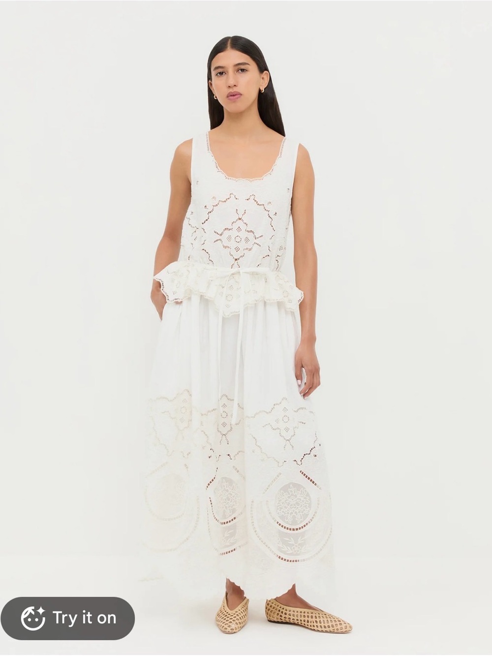 Loeffler Randall White Sleeveless Eyelet Maxi Dress